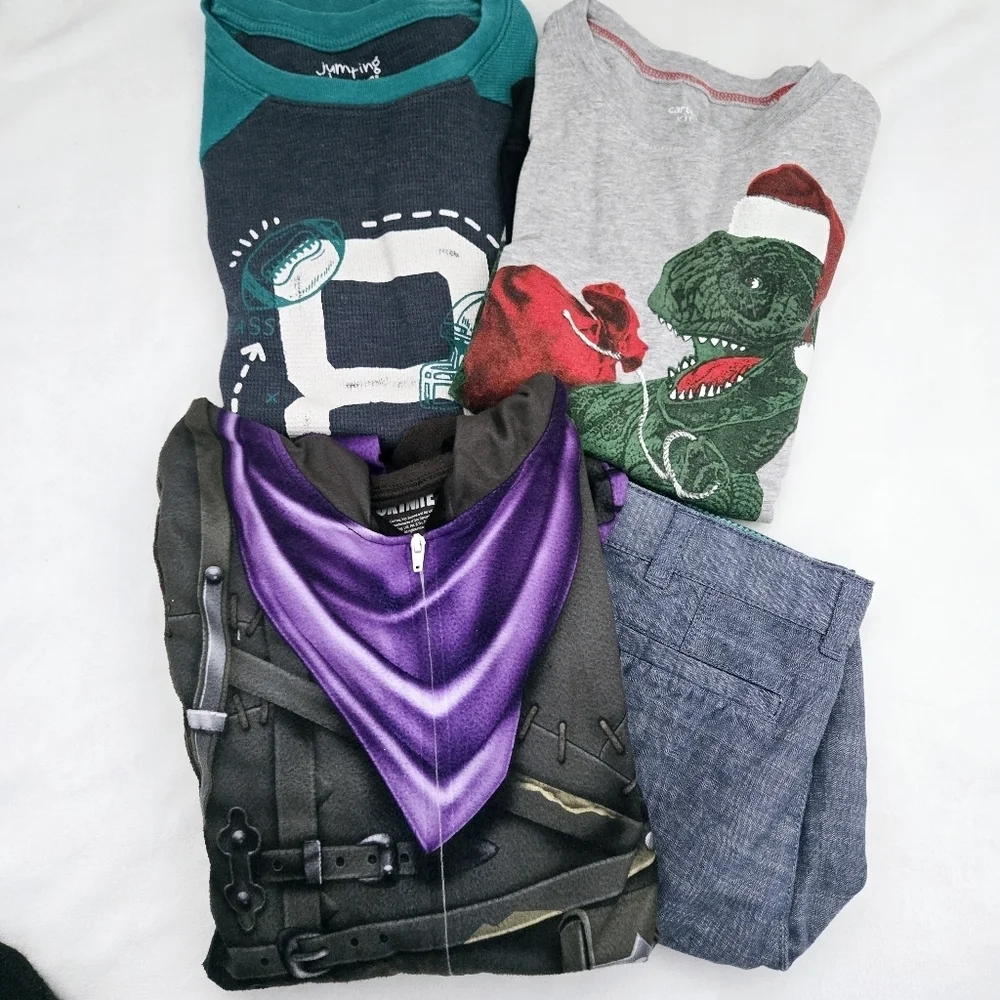 Bundle of 4 Clothes boys Size 12 long sleeves tops, shorts,fornite pajama onesie